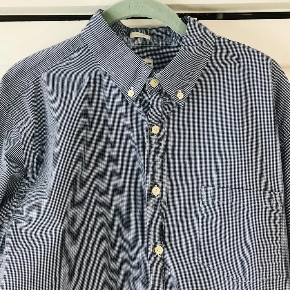 J. CREW Blue White Plaid Button Down Long Sleeve Cotton Shirt Size Large